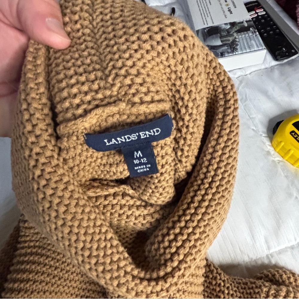 Lands' End Classic Camel Turtleneck Sweater Chunky Oversized Knitted - Picture 3 of 4
